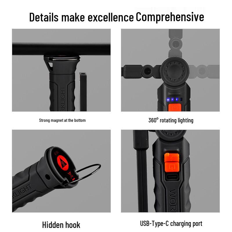 USB Multifunctional COB Magnetic Auto Repair Flashlight with Warning Light