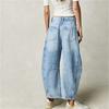 Women Vintage American Style Denim Jeans Knee Splicing Design Straight Pants Female Commuter Casual Loose Mid Waist Trousers