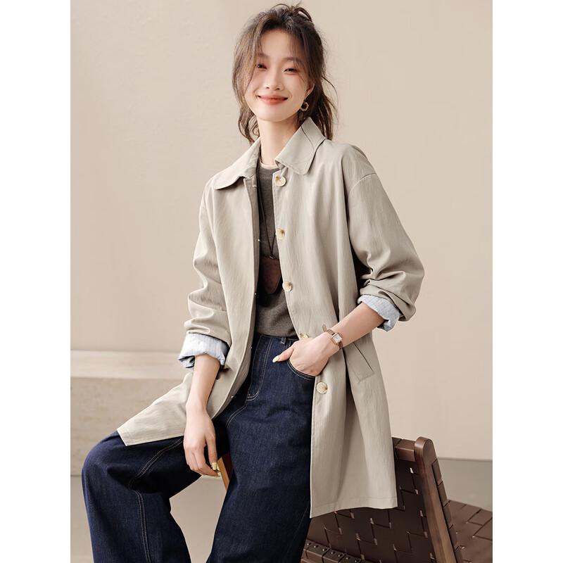 

Long Lapel Contrast Cuff Trench Coat XL