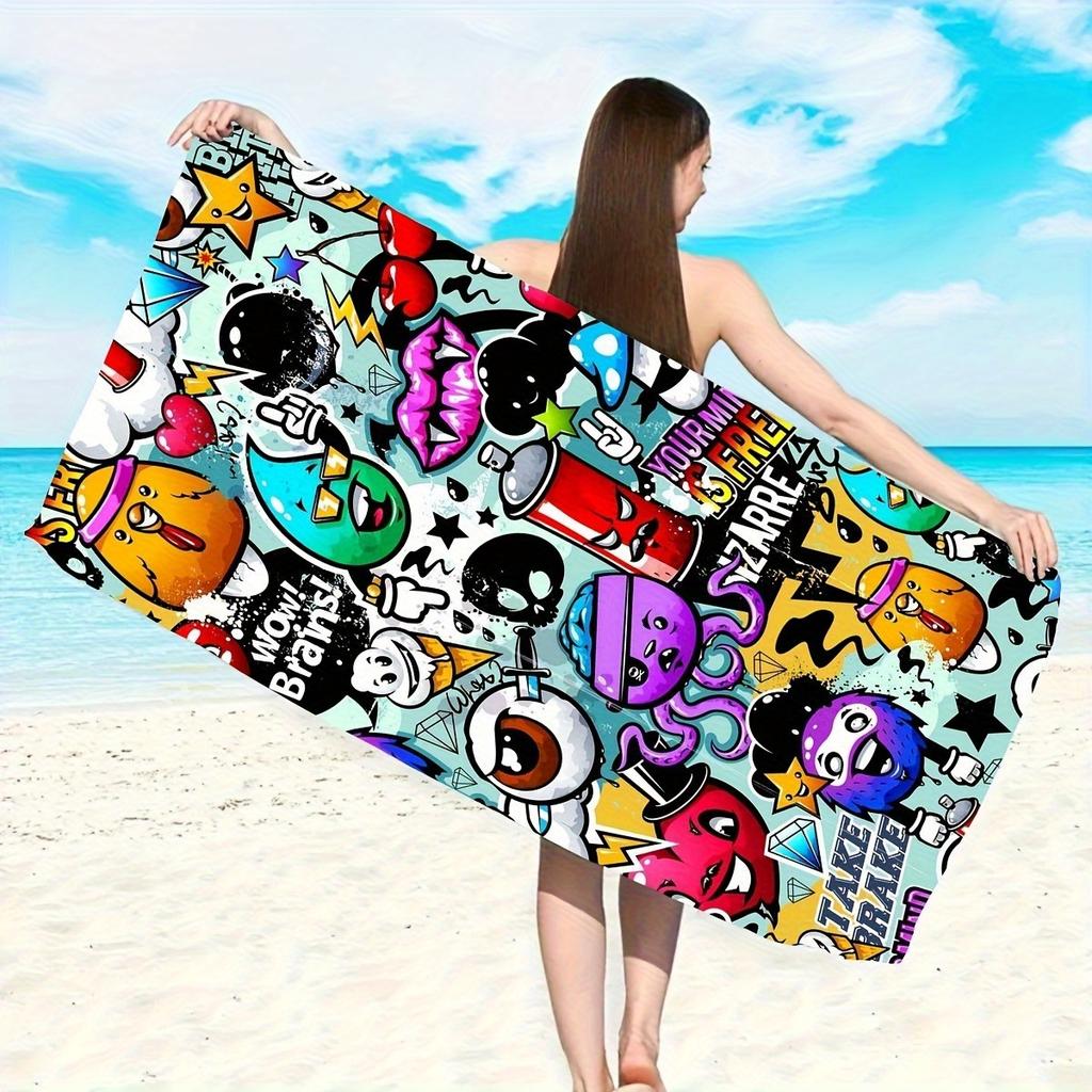 Vibrant Pop Art Print Microfiber Beach Towel - Tropical Style, Geometric Pattern, Rectangular Shape, Fabric, Perfect for Beach
