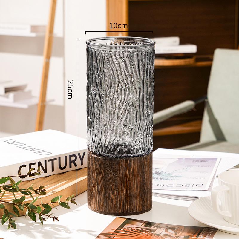 Creative Wooden Holder with Glass Vase for Dried Flowers, Hydroponic Setups, or Lucky Bamboo – Living Room Decor Ornament