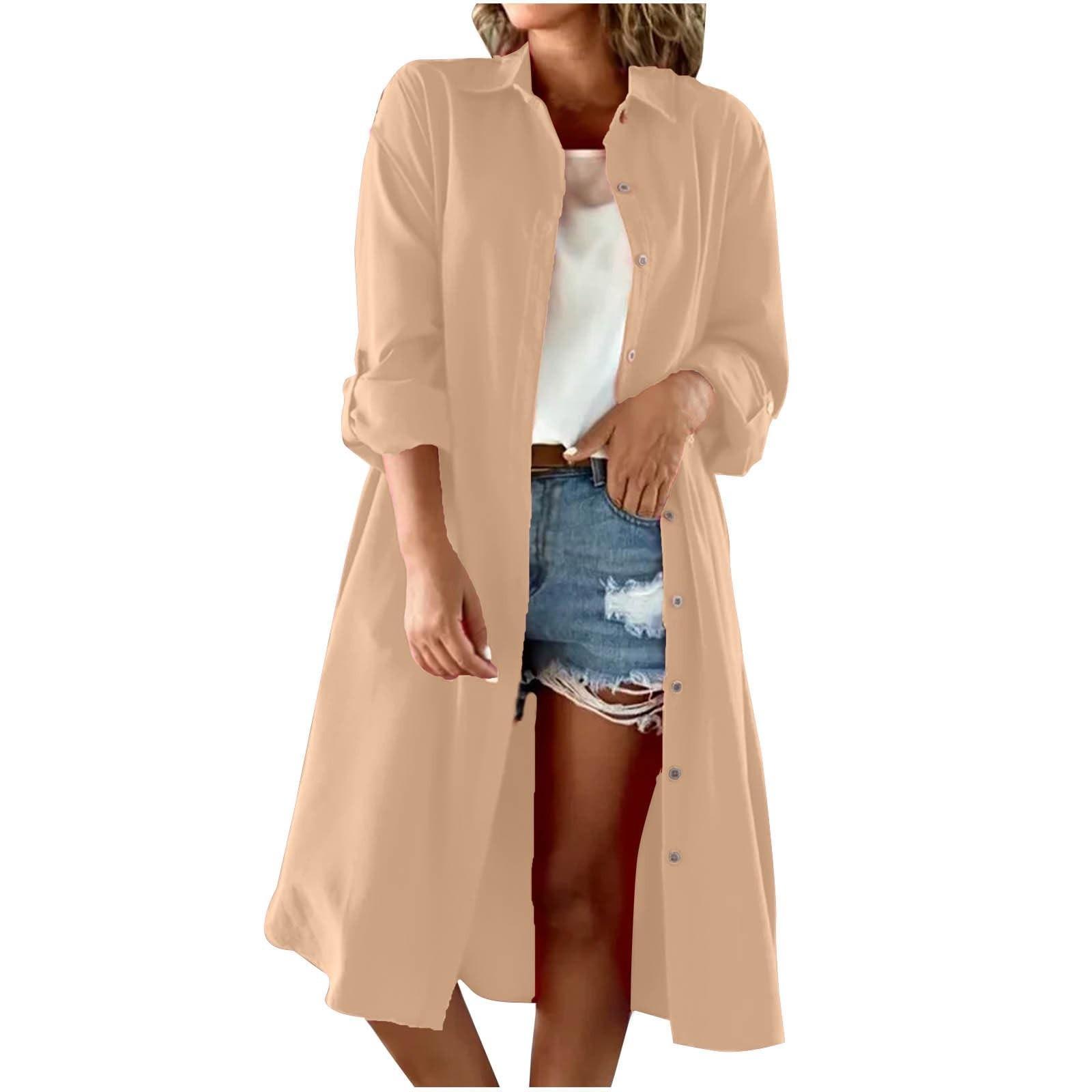 

Женское модное однотонное свободное повседневное комфортное длинное пальто на пуговицах с лацканами XXXXXL хаки