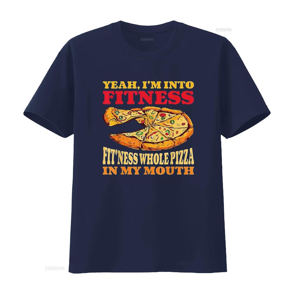 Mens I M Into Fitness Whole Pizza In My Mouth Funny Gym Lover T Shirt Black Vintage Washed Graphic Fashion Stretched