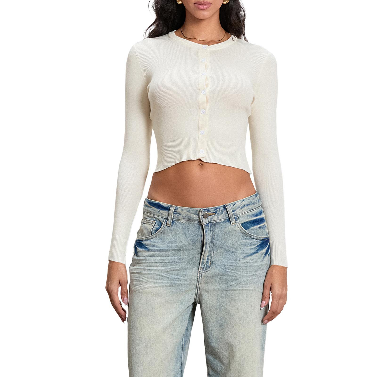 

Женский однотонный вязаный кардиган на пуговицах с длинным рукавом и круглым вырезом, легкий свитер