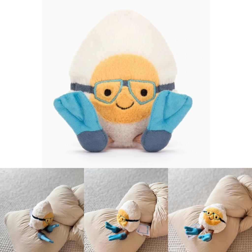 Plush Water Boiled Egg Doll With Diving Mask For Kids Gift And Bag Accessory