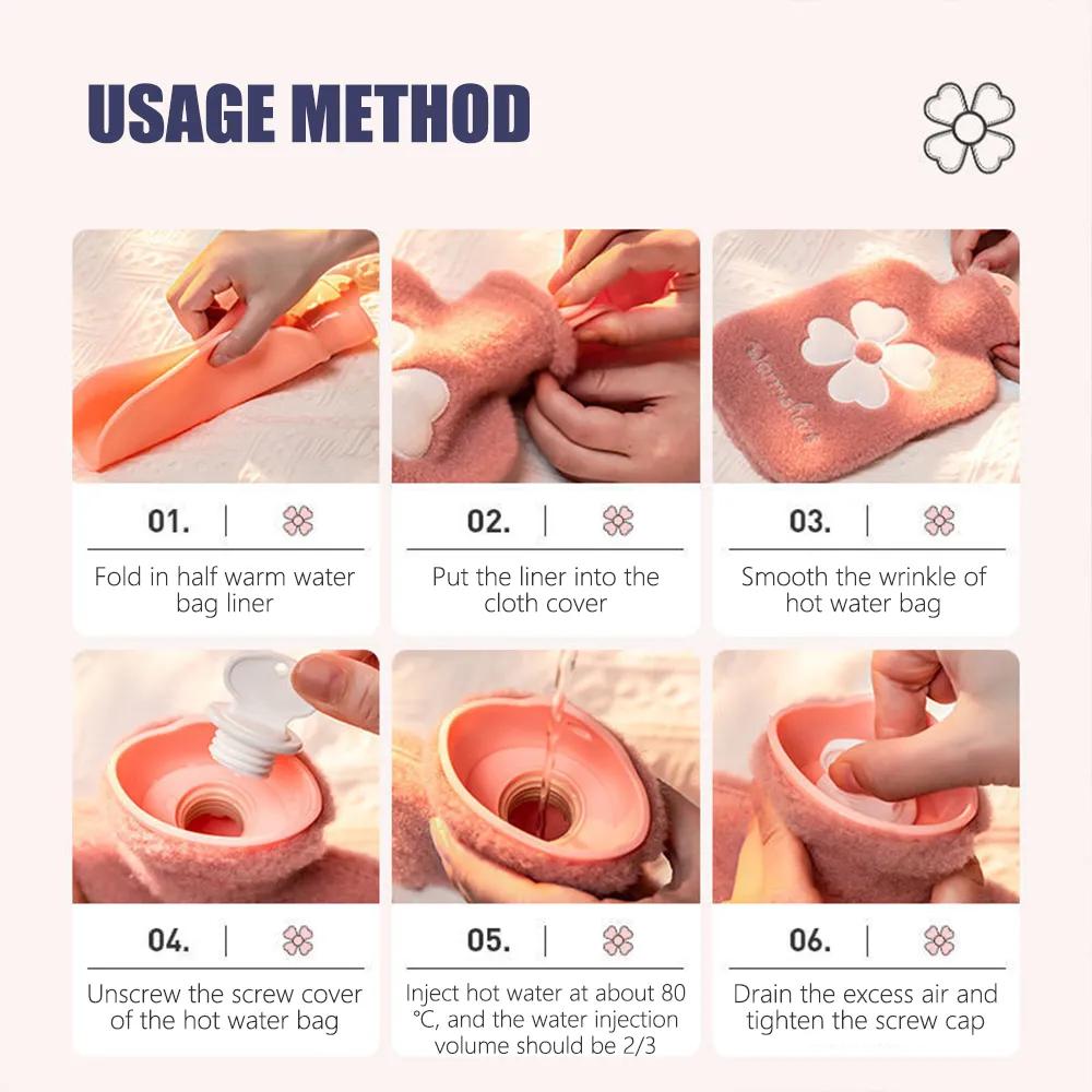 Flannel Hot Water Bottle Hand Warmer Winter Cute Kawaii Water Bottle for Girls Portable Waist Hand Bed Warm Bottles 500/1000ml