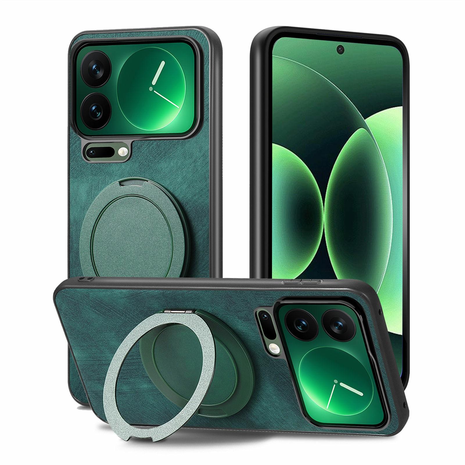 

For Xiaomi 17 Pro Phone Case with Rotating Kickstand Stress Relief Retro Leather Back Cover