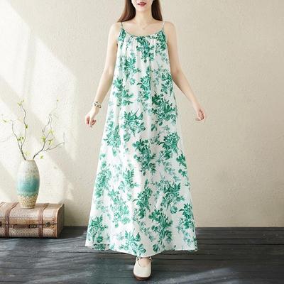 Sleeveless Strap Plus Size Cotton Vintage Floral New In Dresses For Women Casual Loose Long Summer Dress