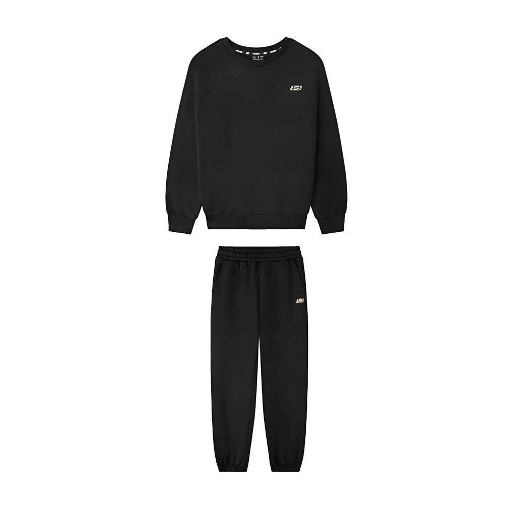 Skechers Knitted Crew Neck Pullover Long Sleeve Top And Cuffed Warm Drawstring Pants Hoodie Set Men sets L425M078-0018