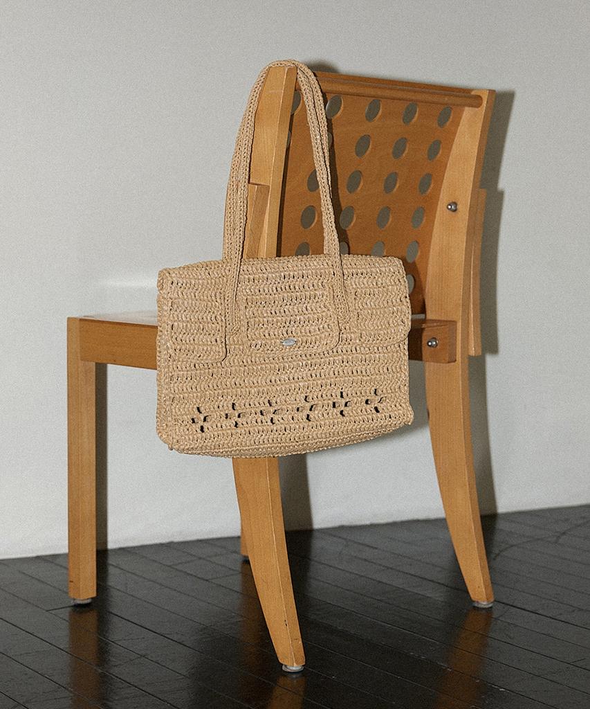 Slowslowly Lily Handmade Crochet Raffia Hermetic Shoulder Bag (+Gift Tassel Keyring Included) _ Natural Beige