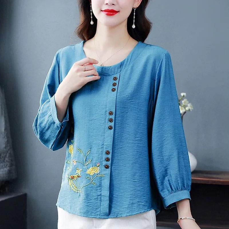 T-Shirt Tops Women Cotton Blouse Oversized Comfortable Stretch Long Sleeve T-Shirt Solid Color Round Neck Loose Tops