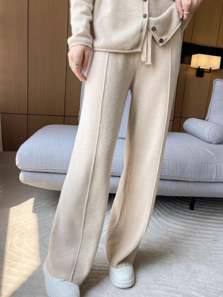 Hochwertige Kaschmir-Temperament-Weitbeinige Hosen Damen Hohe Taille 100 Reine Wollhosen Locker Lässig Gerade Außenhosen