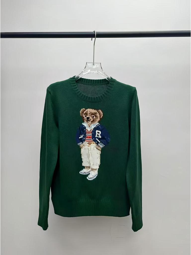 2025 R.L Wool Blend Cartoon Bear Round Neck Sweater - Women's Autumn/Winter Versatile Embroidered Style