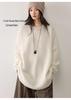 Cashmere Seven-Stitch Round Neck Loose Mid-Length Split Hem Knitted Sweater