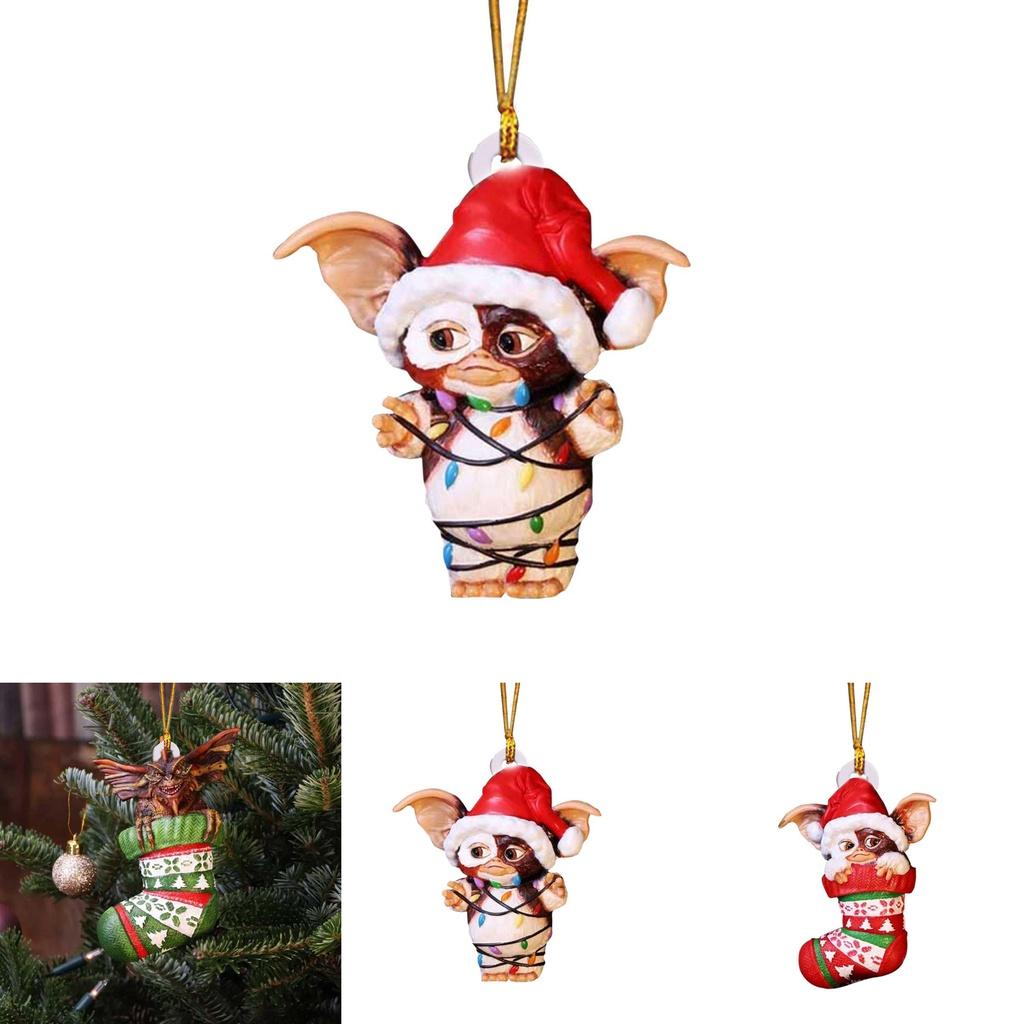 Merry Christmas Gremlins Gizmo Acrylic Santa Hat Pendant Xmas Tree Decor