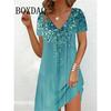 Fashion Plus-Size Dress Casual Loose V-Neck Ladies Summer Print Party Women's New Summer Pullover Short Sleeve Dress