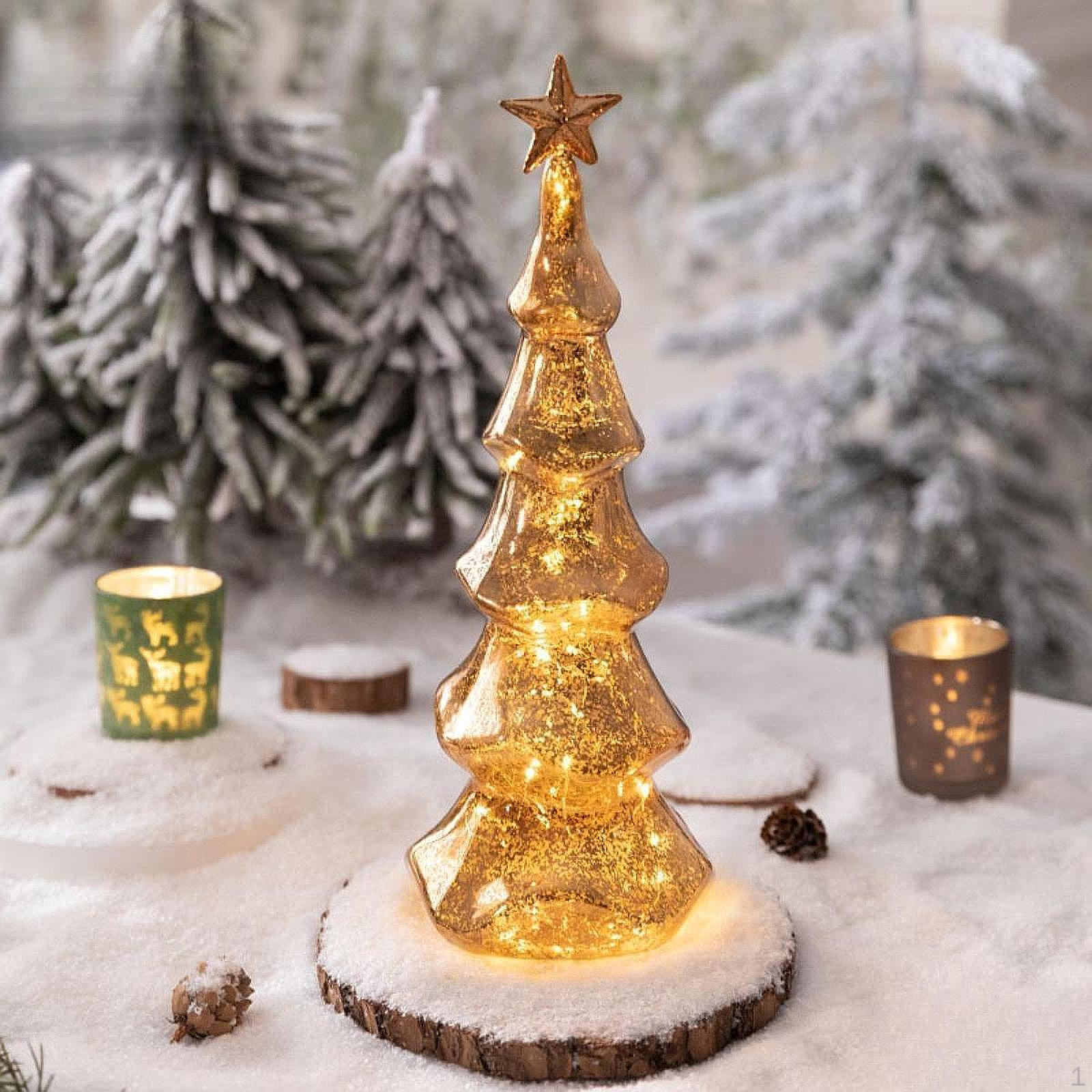 

Стеклянная фигурка в виде елки, светящийся декор, подсвеченная столешница L Gold