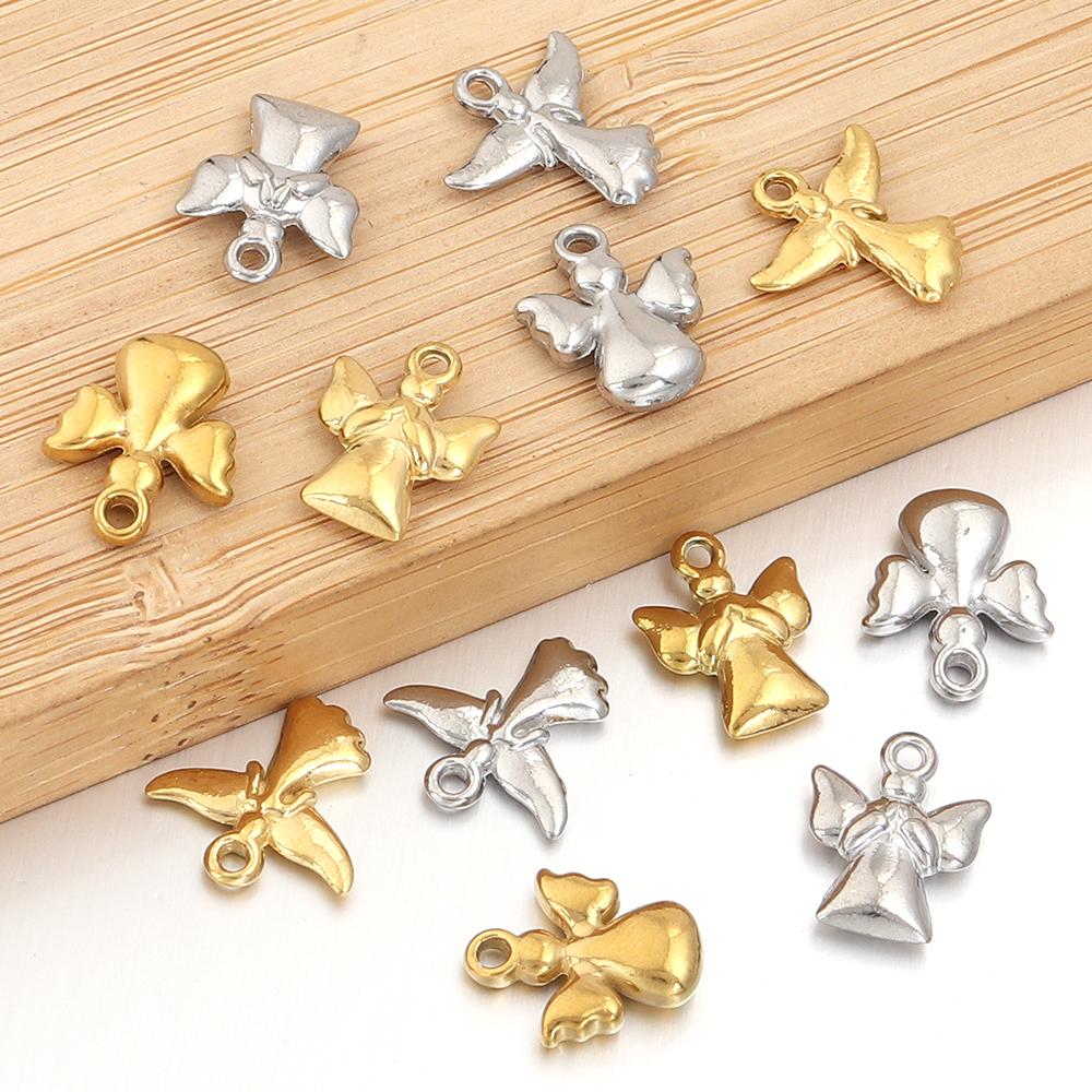 5pcs Stainless Steel Little Angel Charms Gold Steel Color Charms Pendant For Jewelry Making DIY Necklace Pendants Accessories