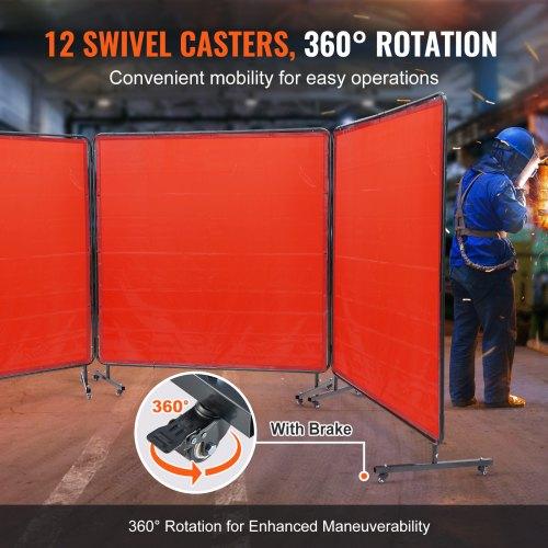 VEVOR Welding Screen with Frame, 1.8 x 1.8 m 3 Panel Welding Curtain Screens