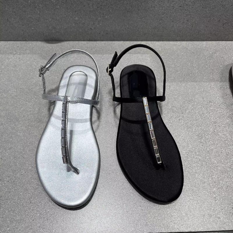 Sommer neue Damen Sandalen lässige Urlaubsmode Diamantschmuck Wort mit Zehen flache Sandalen