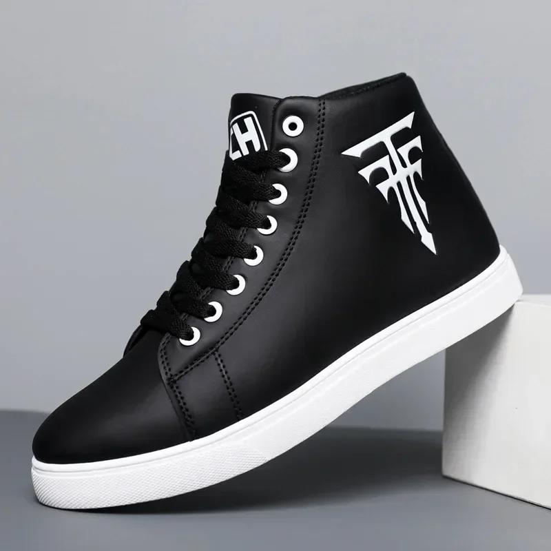 Herren High-Top Sneaker Mode Street Skateboard Schuh Leichtes Leder Freizeitschuhe für Herren Schnürschuhe Vulkanisierte Schuhe Tenis Masculino