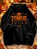 Unisex Hoodie, Halloween, Zombie Haunted House Graphic, Pullover Sweatshirt, Casual Streetwear, Autumn Winter Party Wear, Orange Print with Pocket