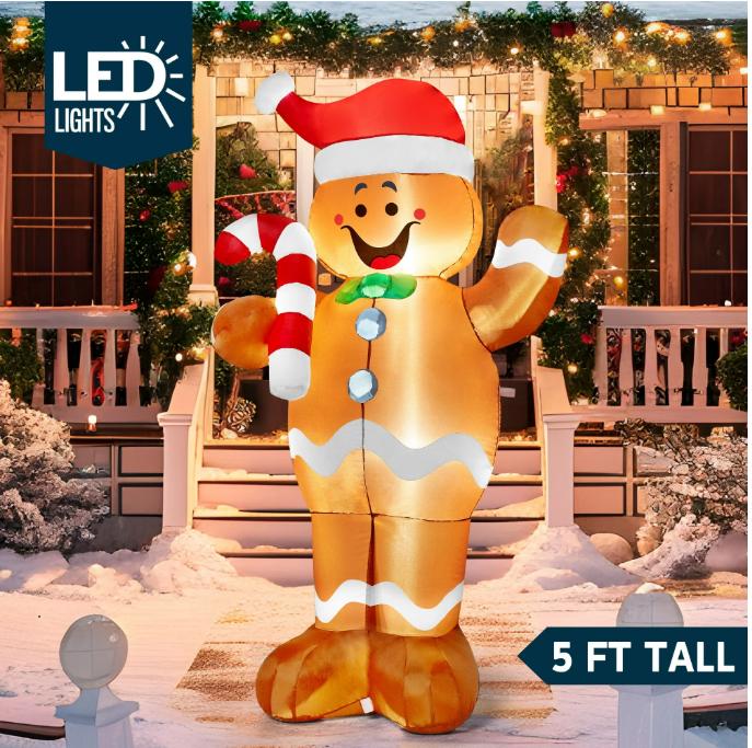

Tall Christmas Inflatable Gingerbread Man Hot Cocoa Mug Build-in LEDs Xmas Party Outdoor Garden Decor JOYFY FT 6 in with for Kid Friendly Entertaining