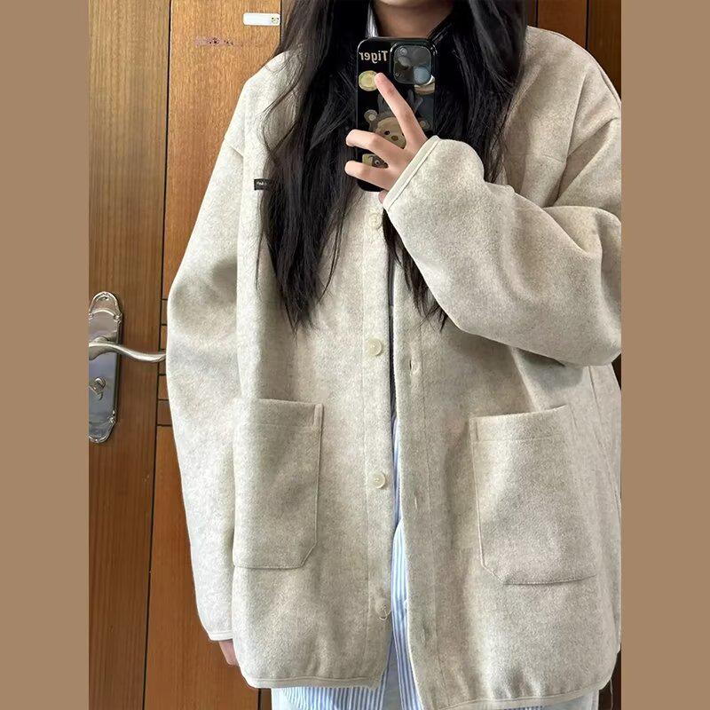 

Spring & Autumn Plus-Size Retro Cardigan for Women - Loose, Lazy Style Woolen Coat by American Trendy Brand M