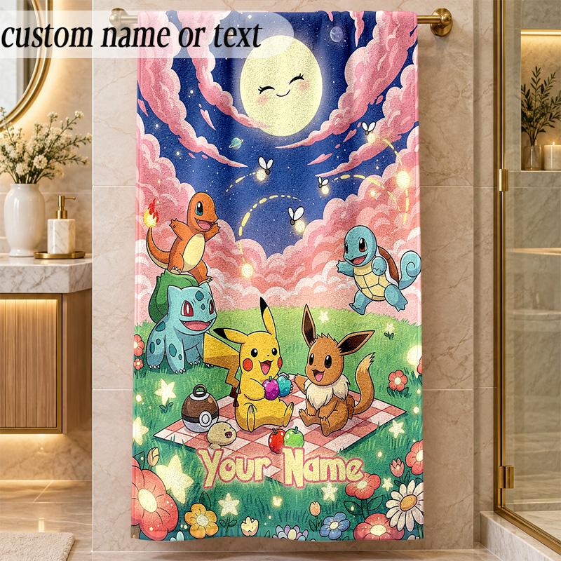 Beach TowelPokémon Custom Name Text Personalized Soft Towel for Beach Pool Indoor Home Decor Gift