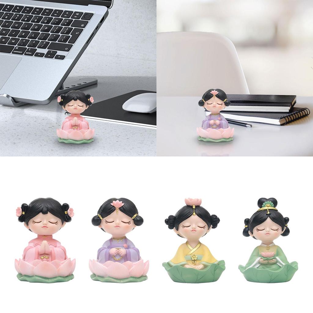Girl Mini Statue Desktop Decoration Craft ,Creative ,Miniature Figurine Buddhist Girl Figurine for Cake Decoration Bedroom