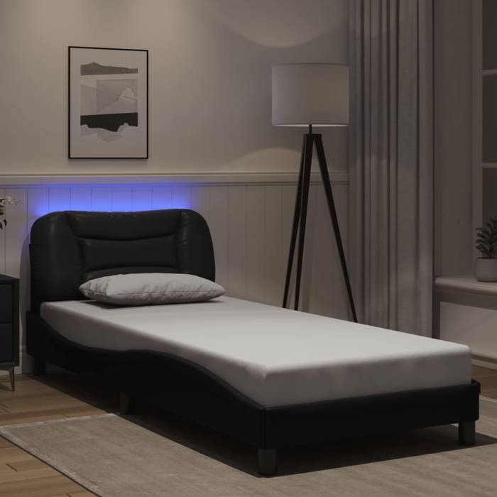 VidaXL Cadre de Lit avec Lumières LED, Lit Rembourré, Lit Simple, Lit Adulte de Chambre à Coucher Intérieur, Moderne, Noir 3213906