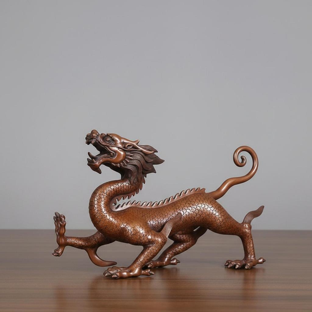Dragon Figurine Metal Finish Statue Large for Study, Entryway