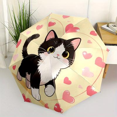 1pc Love Cat Design Automatic 3-Fold Umbrella Design, Cute Cartoon Pattern, Portable Outdoor Umbrella, Perfect, Holiday Gift for Disney Fans