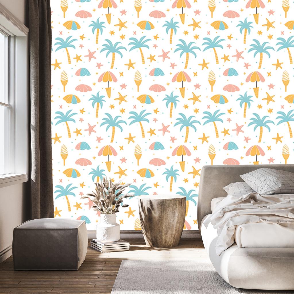 Summer Wallpaper White, Cream and Celadon for Living Room and Bedroom 50x1000