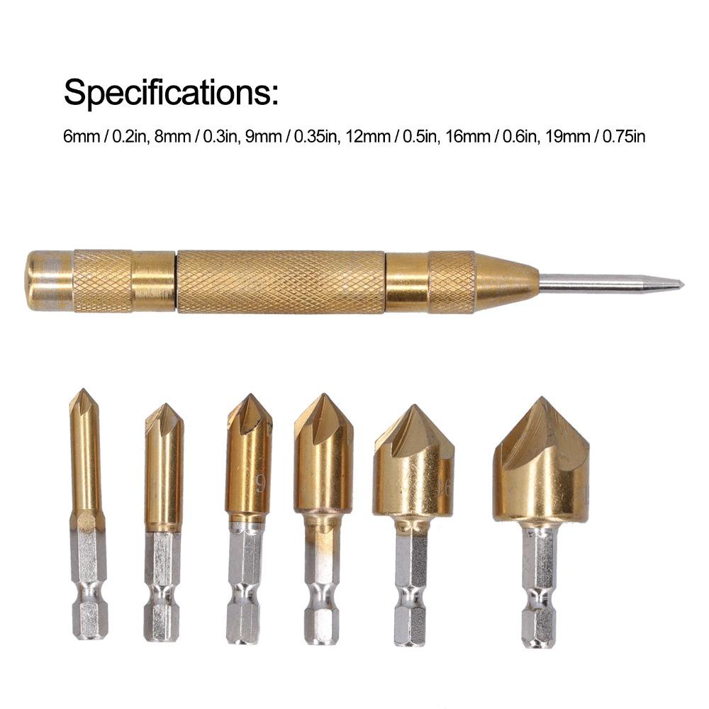 6pcs 90 Degree Countersink Drill Bit Set 5 Flute Chamfering Tool  Woodworking Drilling
