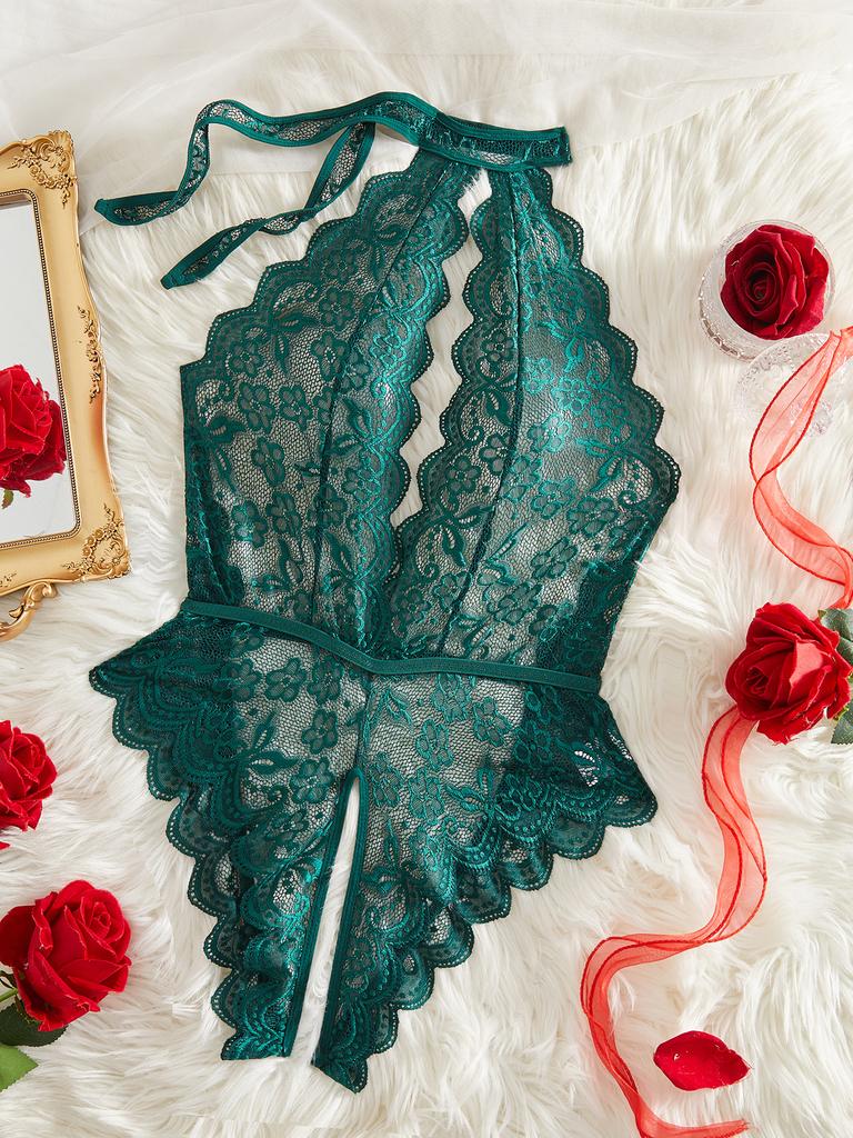 Deep V White Lace Sexy Lingerie For Women Transparent Underwear Set Crotchless Open Ass Bodysuit Female Teddies Erotic Outfits