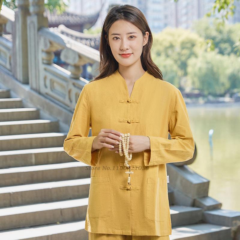 Women's Chinese Kung Fu Tai Chi Clothing Martial Arts Wushu Uniform Cotton Tops+pants Set Tai Chi Yoga Sports Exercise Suit