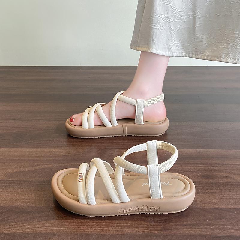 

Fashion CRLAYDK Women s Open Toe Sandals Flat Cross Strap Elastic Band Slides for Summer Walking Ladies Outdoor Beach Travel Slippers 40