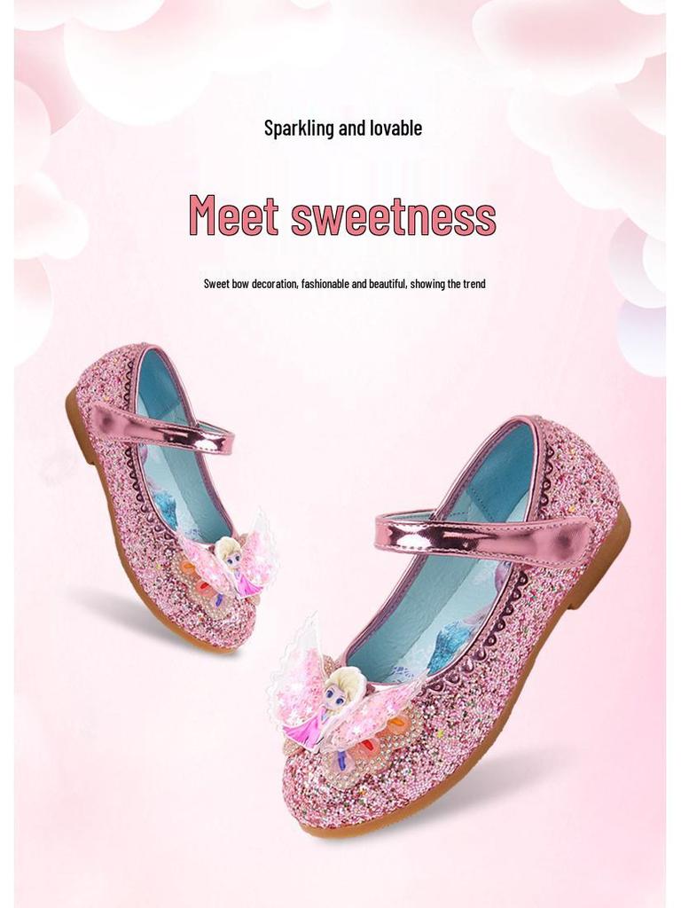 2025 Elsa Princess Crystal Leather Shoes for Girls - Soft Sole Spring/Autumn Performance Shoes