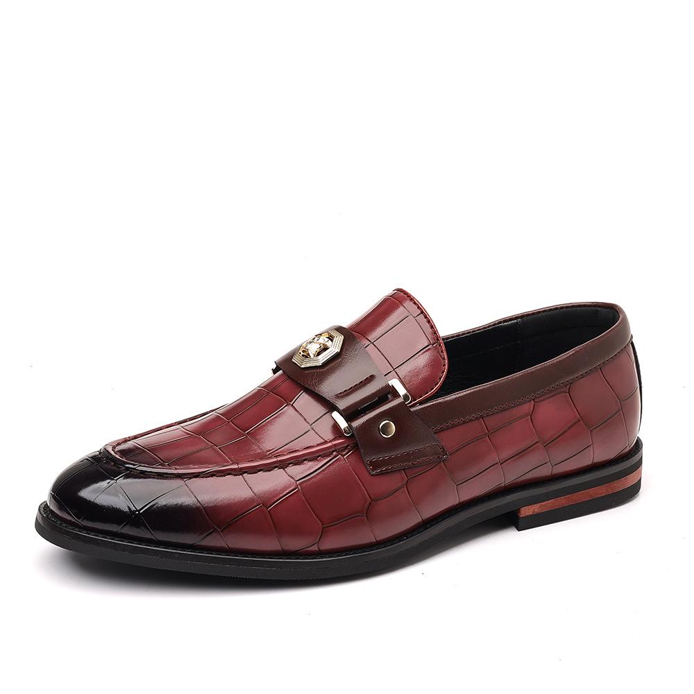 New Men's Business Leather Shoes Large Size Plaid Casual Loafers Men's Banquet Foot Cover Metal Buckle Shoes 48