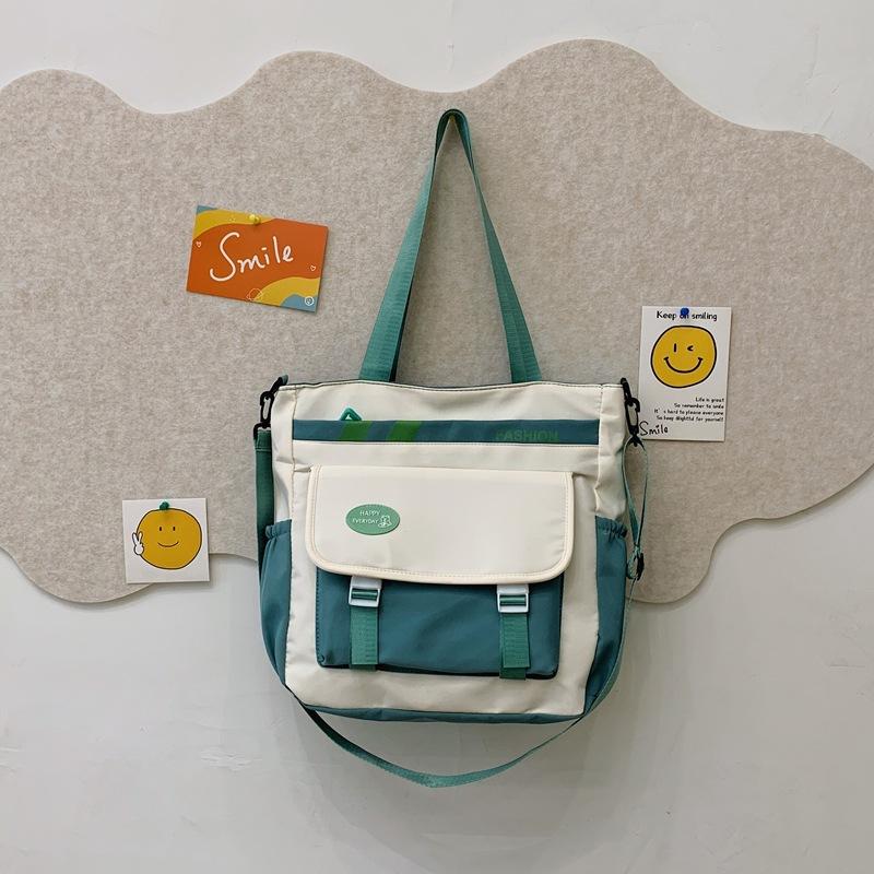 Large capacity trend contrasting color student leisure shoulder bag campus literary and simple handbag
