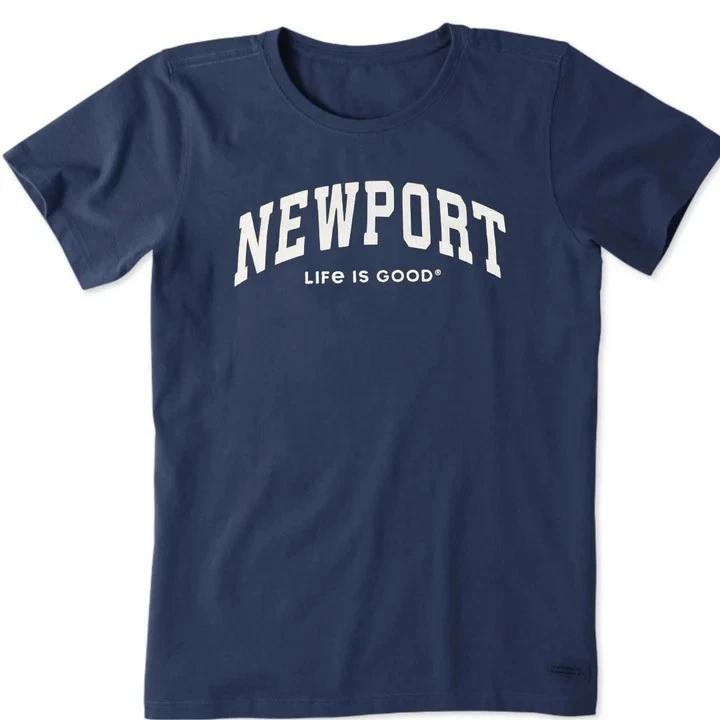 

Life is Good Women s Newport Athletic Arch Short Sleeve Crusher Tee Darkest Blue L