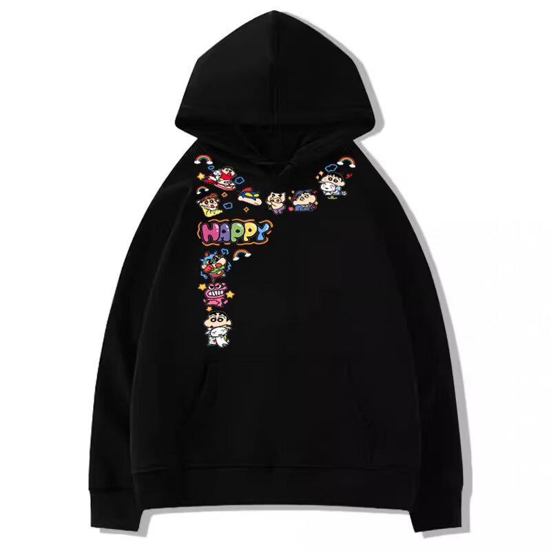 Fleece-Lined Shin-chan Cartoon Hoodie - Casual Couple Outfit for Autumn and Winter