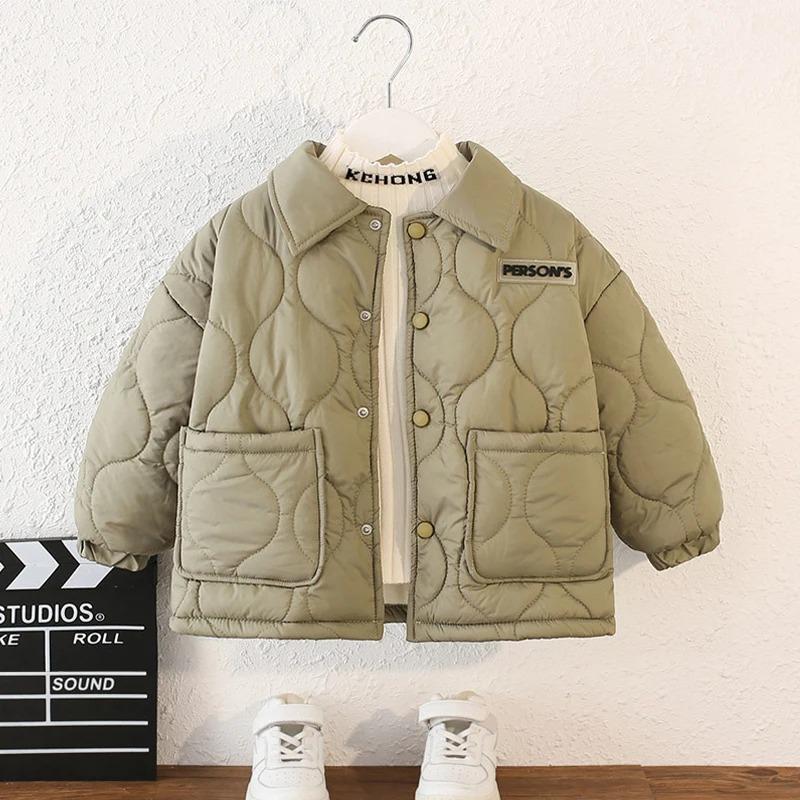 Autumn Kids Jacket Winter Boys Solid Color Thick Plus Velvet Warm Coat Teen Children Outerwear Clothing