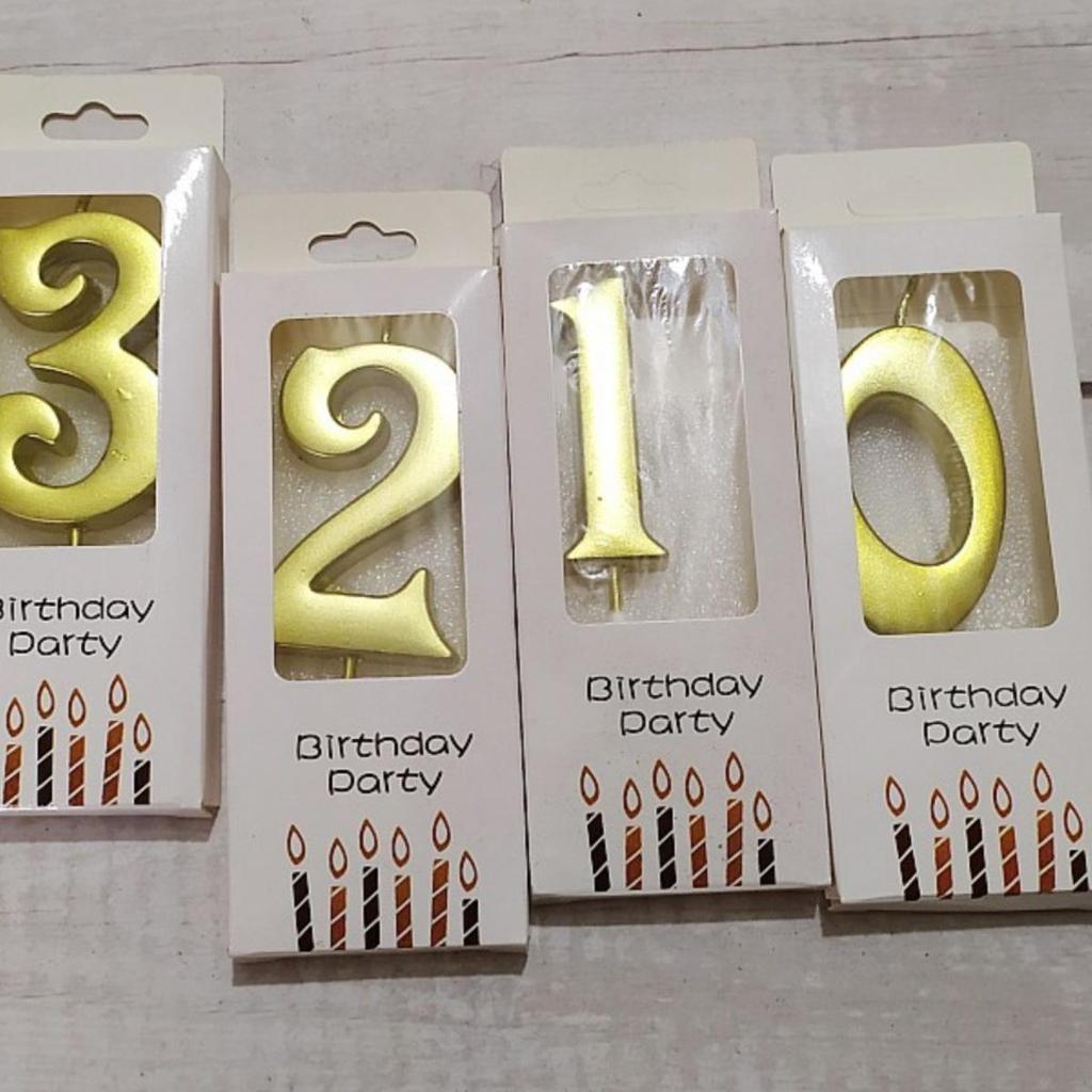 Gold Number Birthday Candles - Large Box Set for Kids' Birthday or Full Moon Party Cake Decorations (10 Boxes)