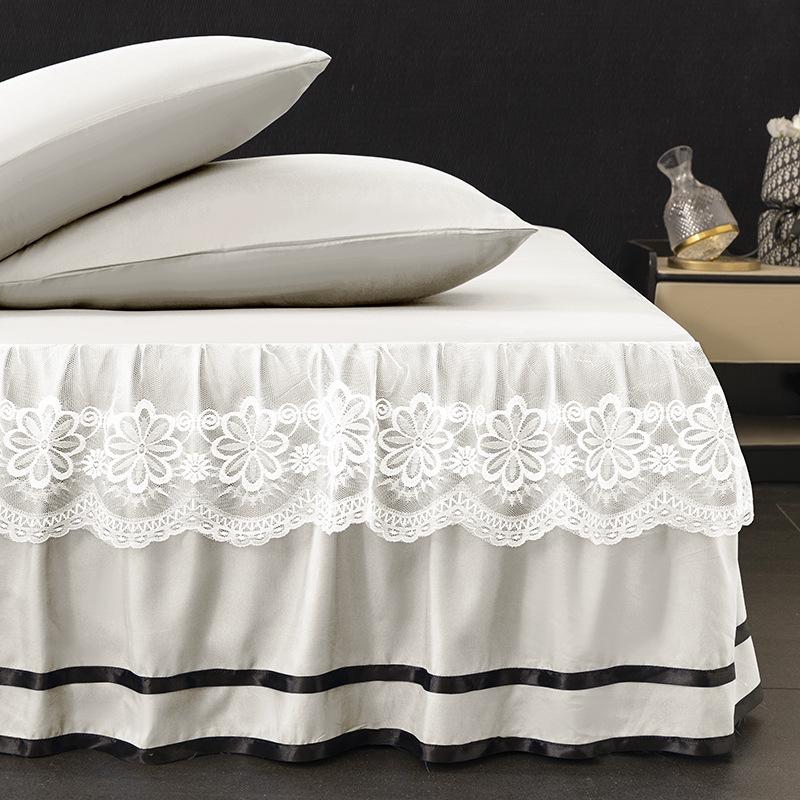 Brushed Double-Layer Solid Color Elastic Lace Ruffle Bed Skirt Full-Size Mattress Cover
