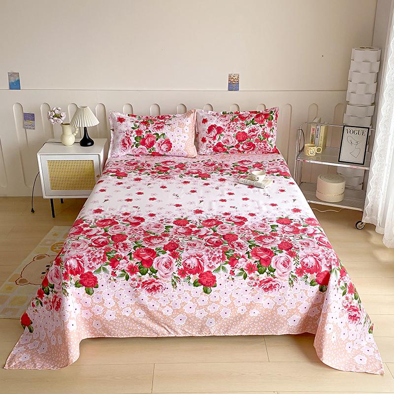 Red Flower Printed Flat Bed Sheets for Double Bed Single/Queen/King Reactive Printed Top Sheets for Beds sabanas cama 150x200