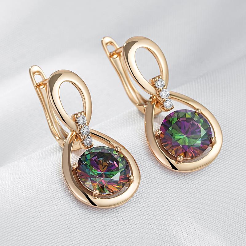 Unusual Big Water Drop Colorful Natural Zircon Drop Earrings For Women Trendy Rose Gold Color Daily Fine Jewelry Gift