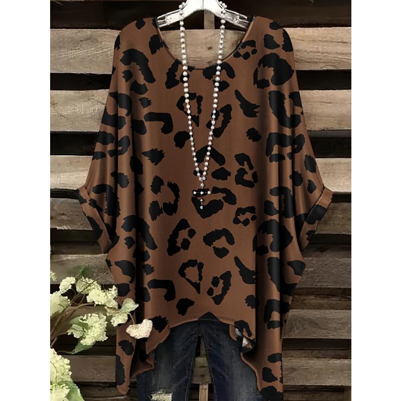 Элегантная богемная футболка с круглым вырезом для повседневной носки, модная футболка для женщин, футболка в ретро-стиле для женщин 1XL