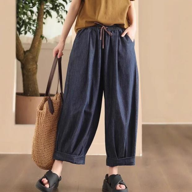 

Стираные джинсы, летние повседневные брюки Ninepoint, женские брюки-каррот со шнуровкой и эластичным поясом S